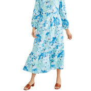 Style & Co Women's Printed Linen Tiered Midi Dress – Arles Floral Teal, Petite Medium