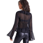 Bar III Women's Ruffled Blouse – Deep Black, Size - S