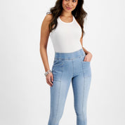 I.N.C. International Concepts Petite High-Rise Seamed Pull-On Skinny Jeans – Light Indigo, Size 10P