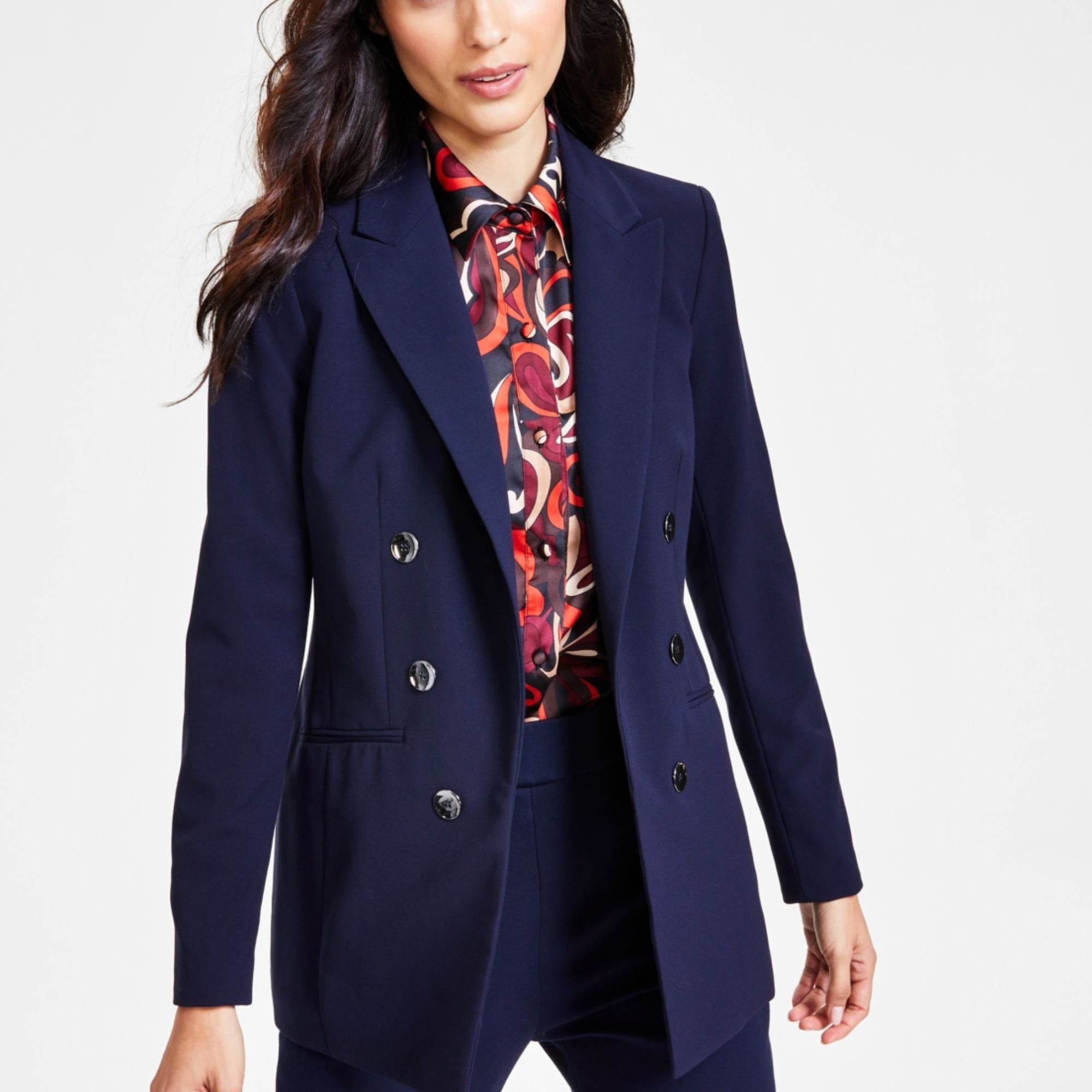 Bar III Women's Faux Double-Breasted Boyfriend Jacket – Bar Navy, Large