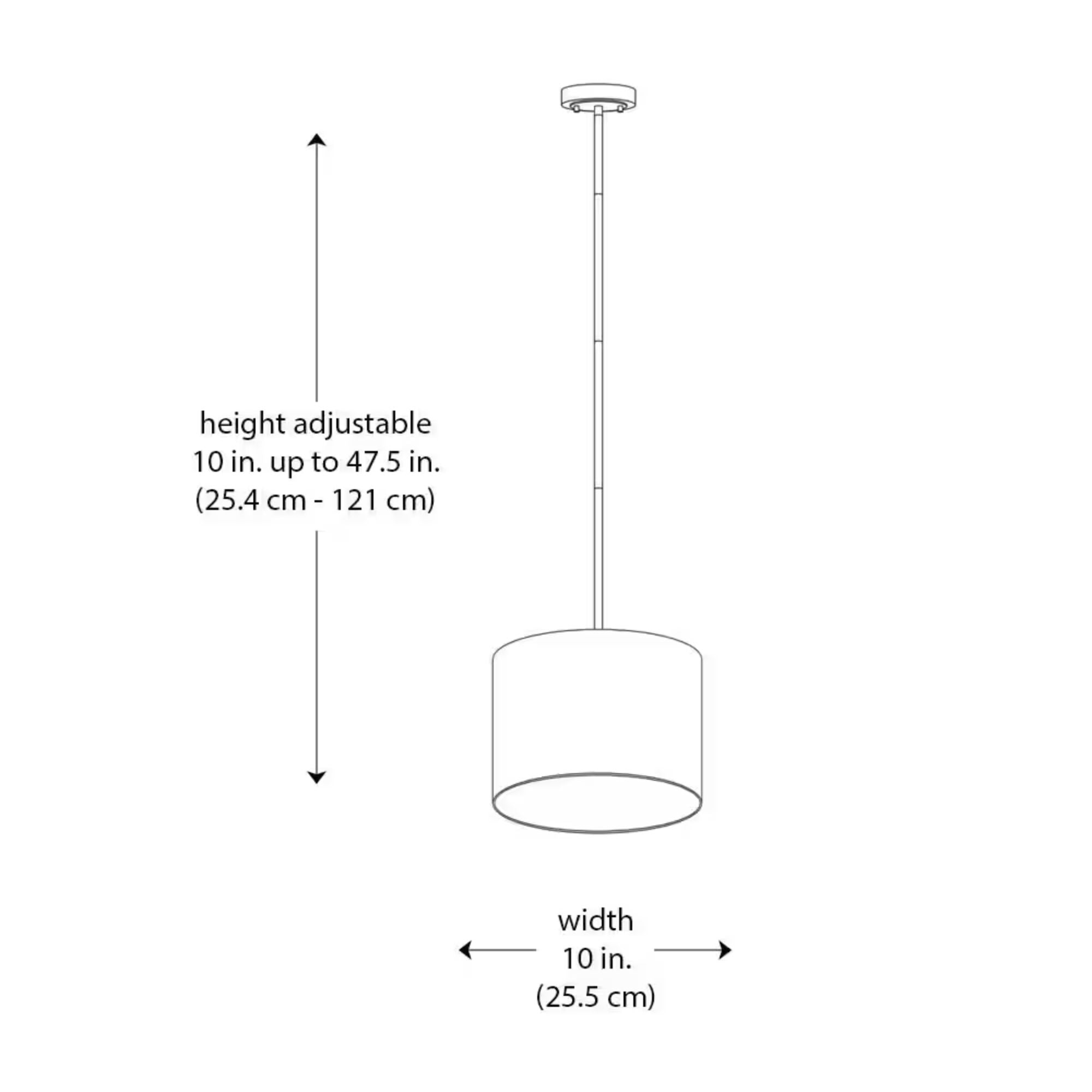 10 in. 1-Light Black Drum Pendant Light Fixture with Linen Shade