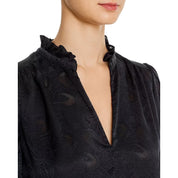 Joie Women S Black Caviar 3/4 Sleeve Ruffle V-neck Empriss Top Size XS