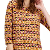JM Collection Women's Geo-Print Jacquard Swing Top – Mustard Seed Combo, S