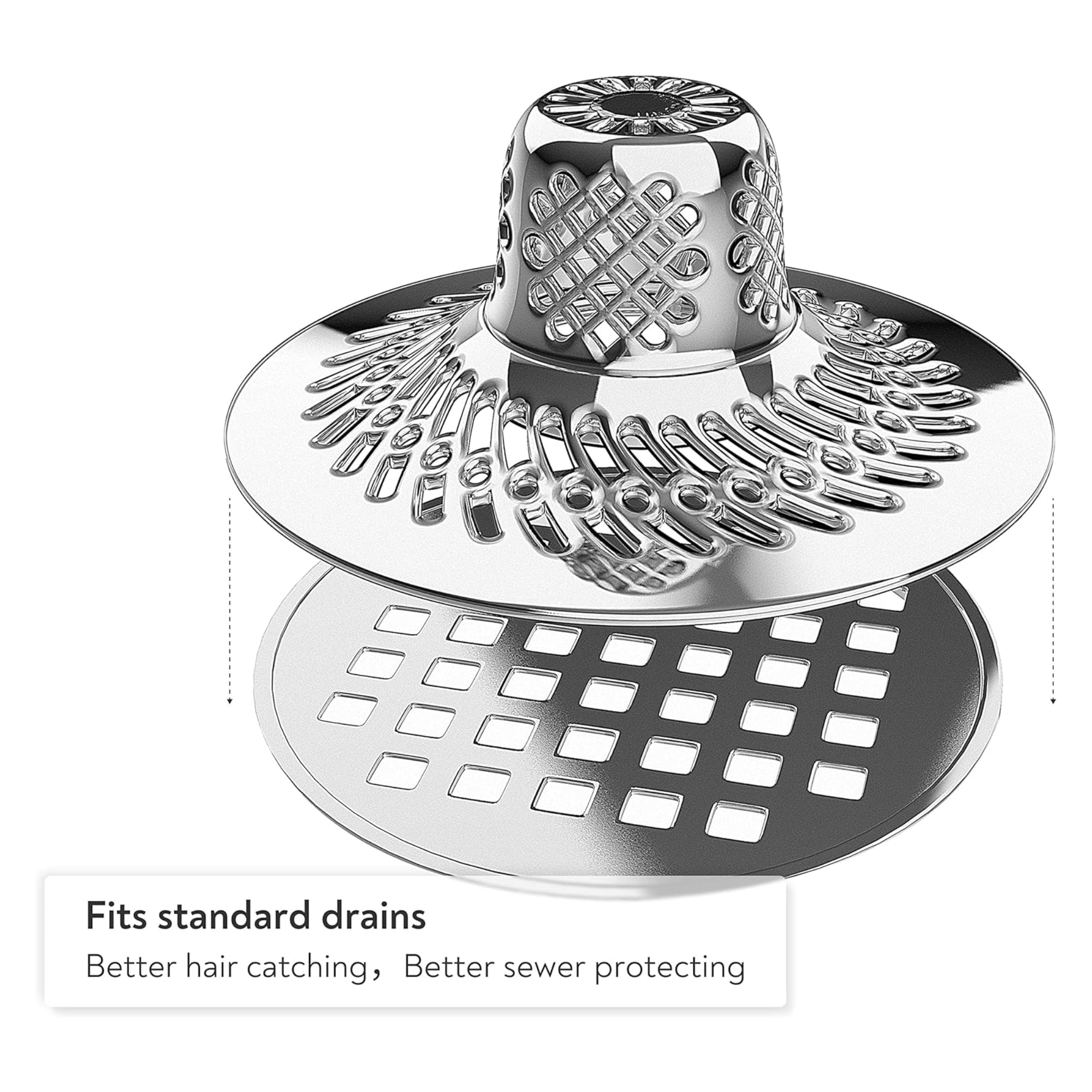 Shower Drain Hair Catcher & Pop-Up Strainer – Bath Tub Stopper, Sink Protector Basket, Dual-Sided Chrome