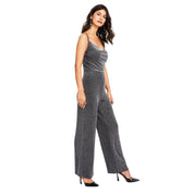 Bar III Women's Cowl Neck Metallic-Knit Jumpsuit – Silver, Size - S