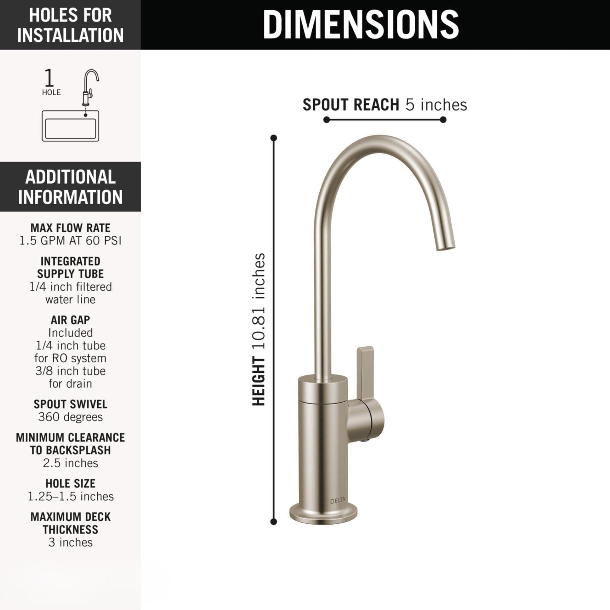 DWQ4001002 1.5 GPM Reverse Osmosis Beverage Faucet – Brilliance Stainless, Cold Only