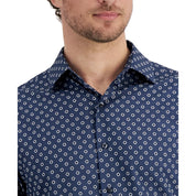 Alfani Men's Geo Print Slim Fit Button-Down Shirt – Blue, Size Large