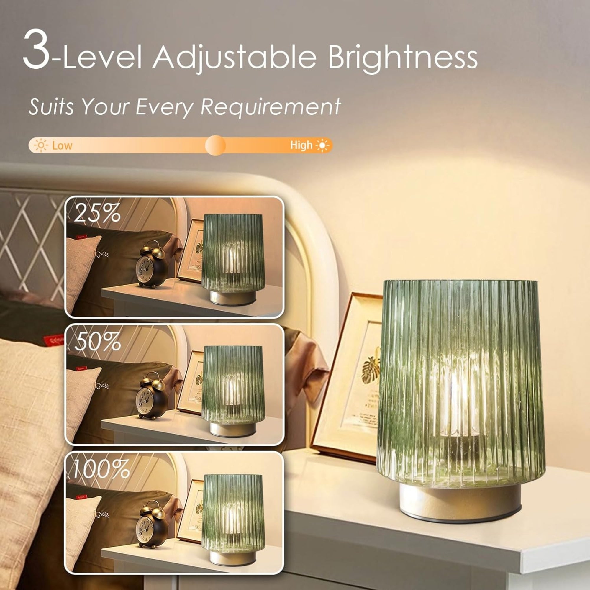 ULAROOM Battery Operated Lamp with Remote – Cordless, Dimmable Table Lamp with Timer – Forest Green / Gold
