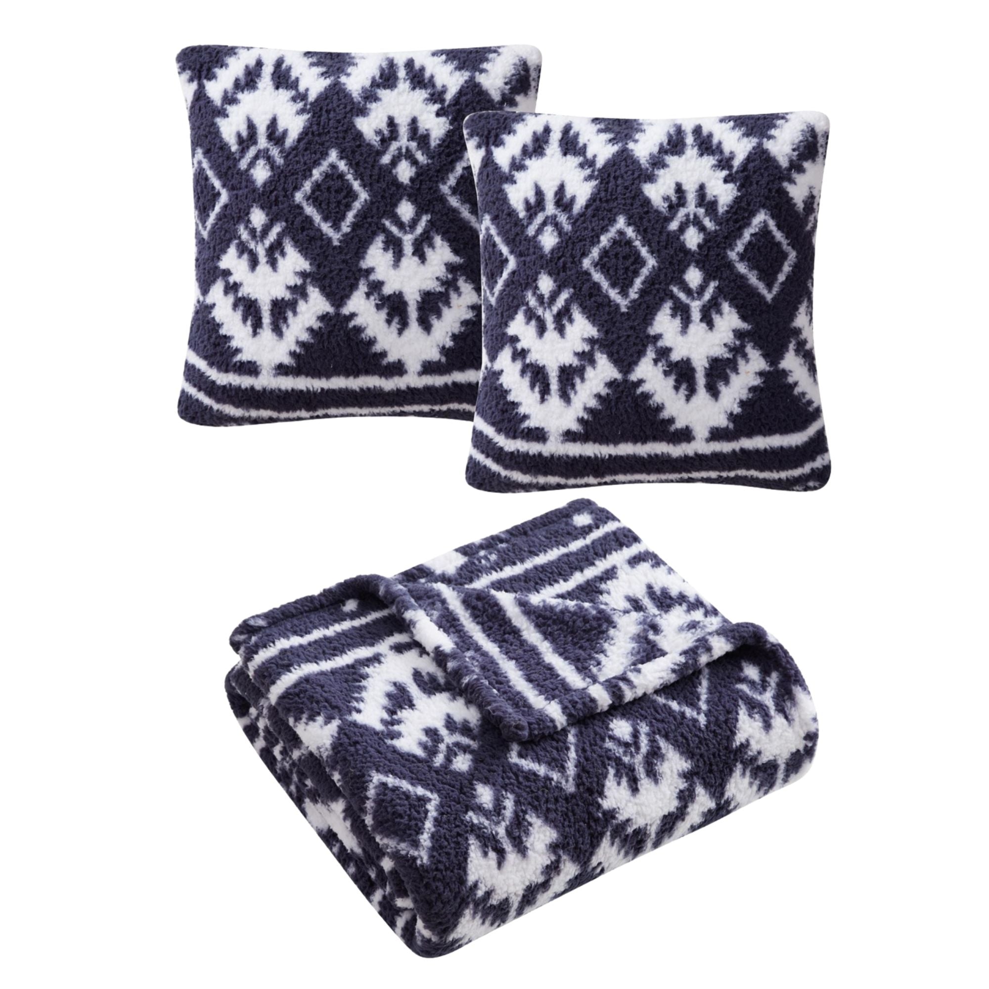 Morgan Home 3-Piece Decorative Pillows & Throw Set – Navy Fair Isle