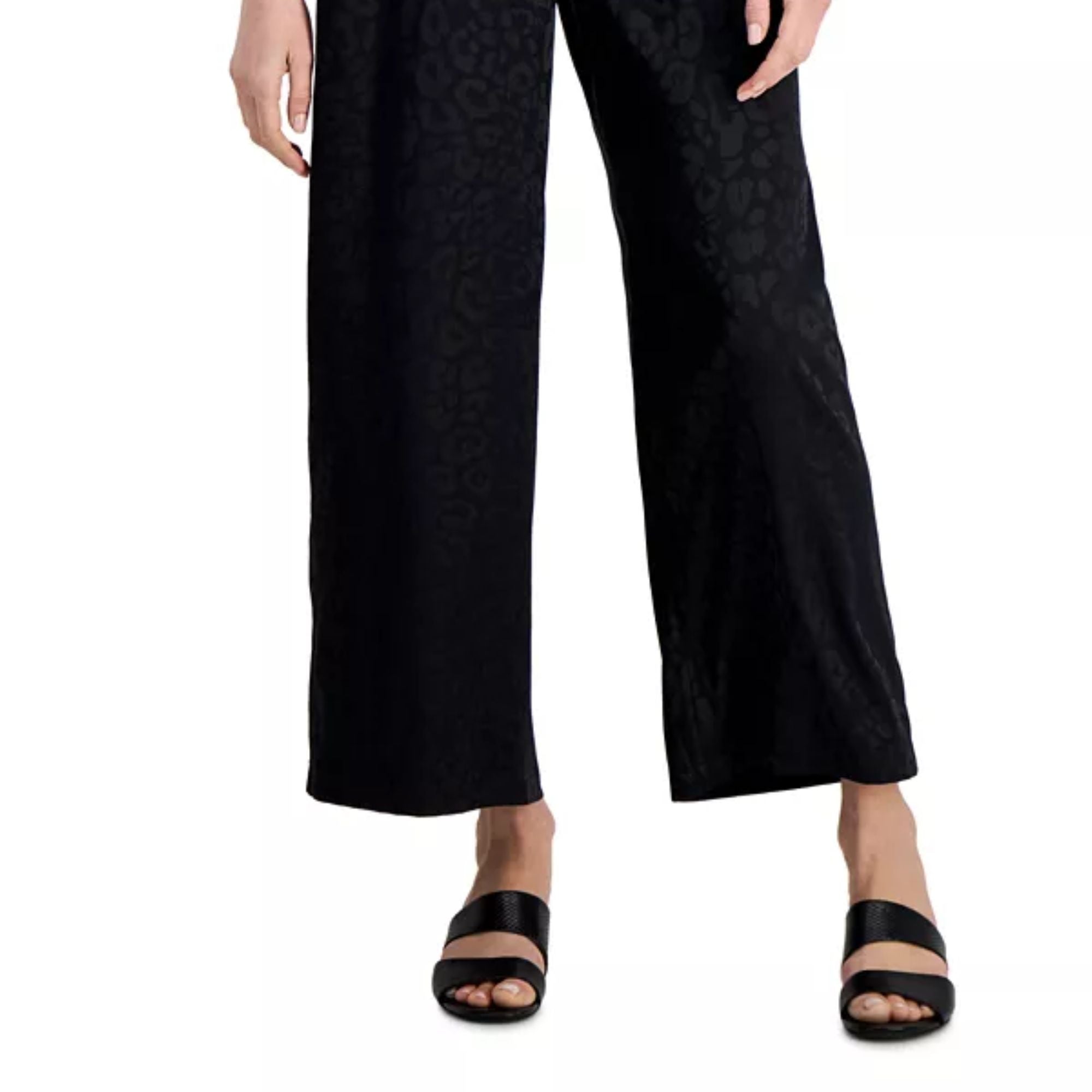 JM Collection Women's Satin Jacquard Wide-Leg Pants - Deep Black XL