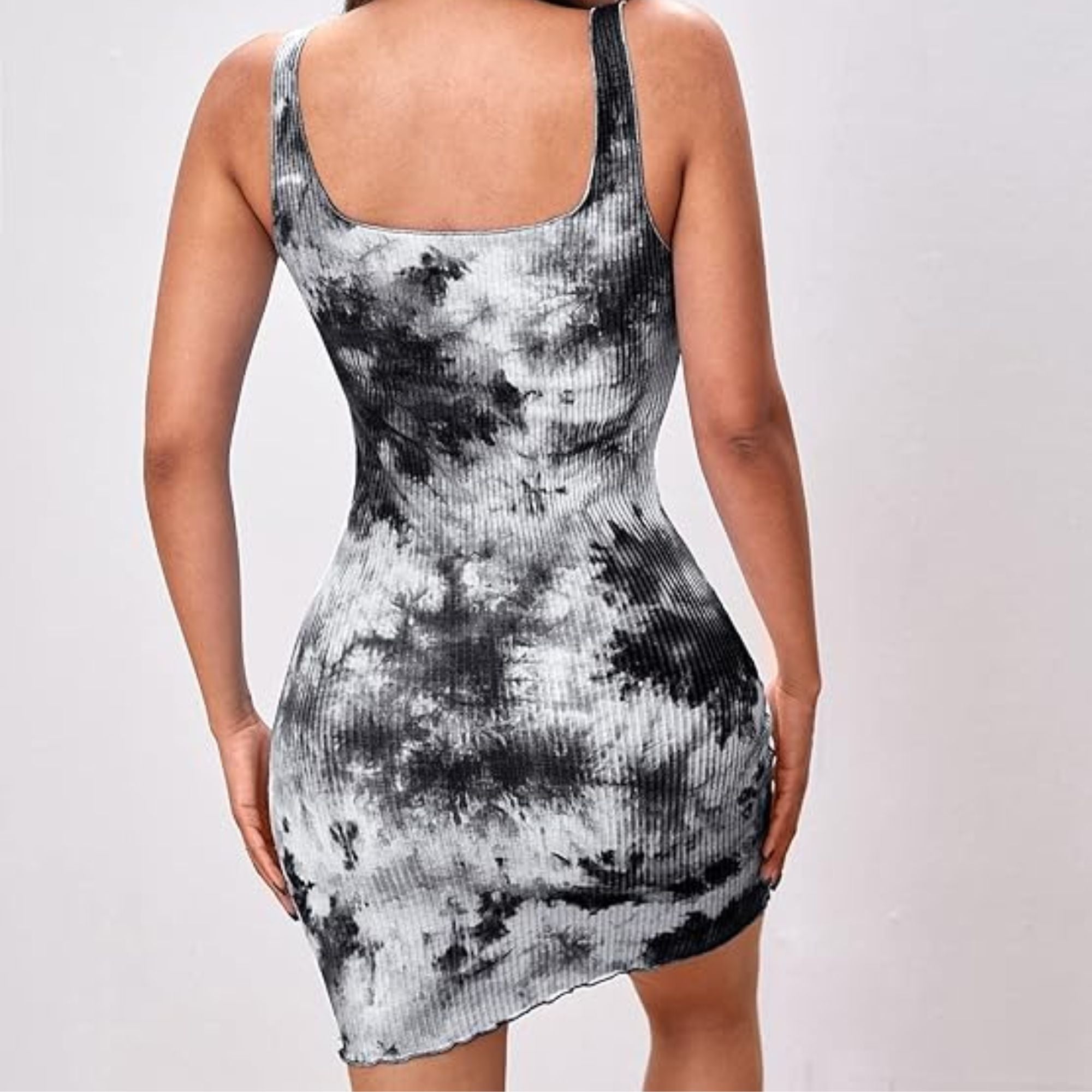 SHEIN EZwear Notch Neck Tie Dye Dress, XL - Black/White