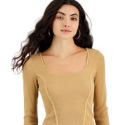Bar III Women's Ribbed Square-Neck Long-Sleeve Sweater – Riviera Dune, Size - XL