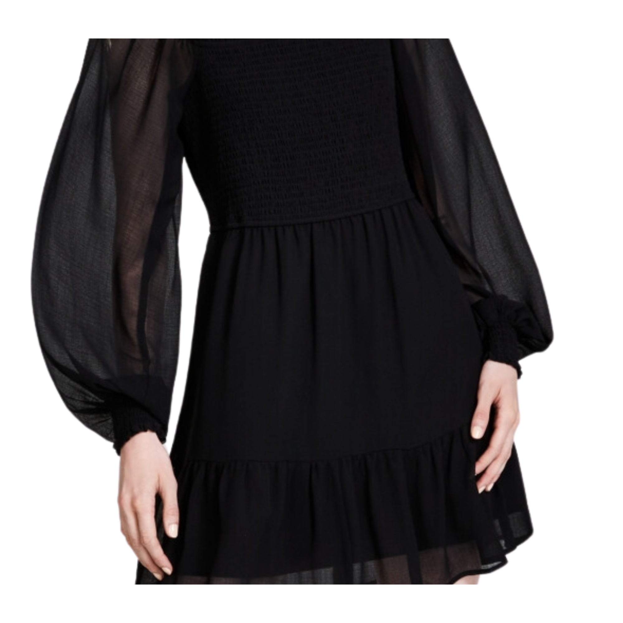 And Now This Women's Smocked Balloon-Sleeve Mini Dress – Black, Size - Small