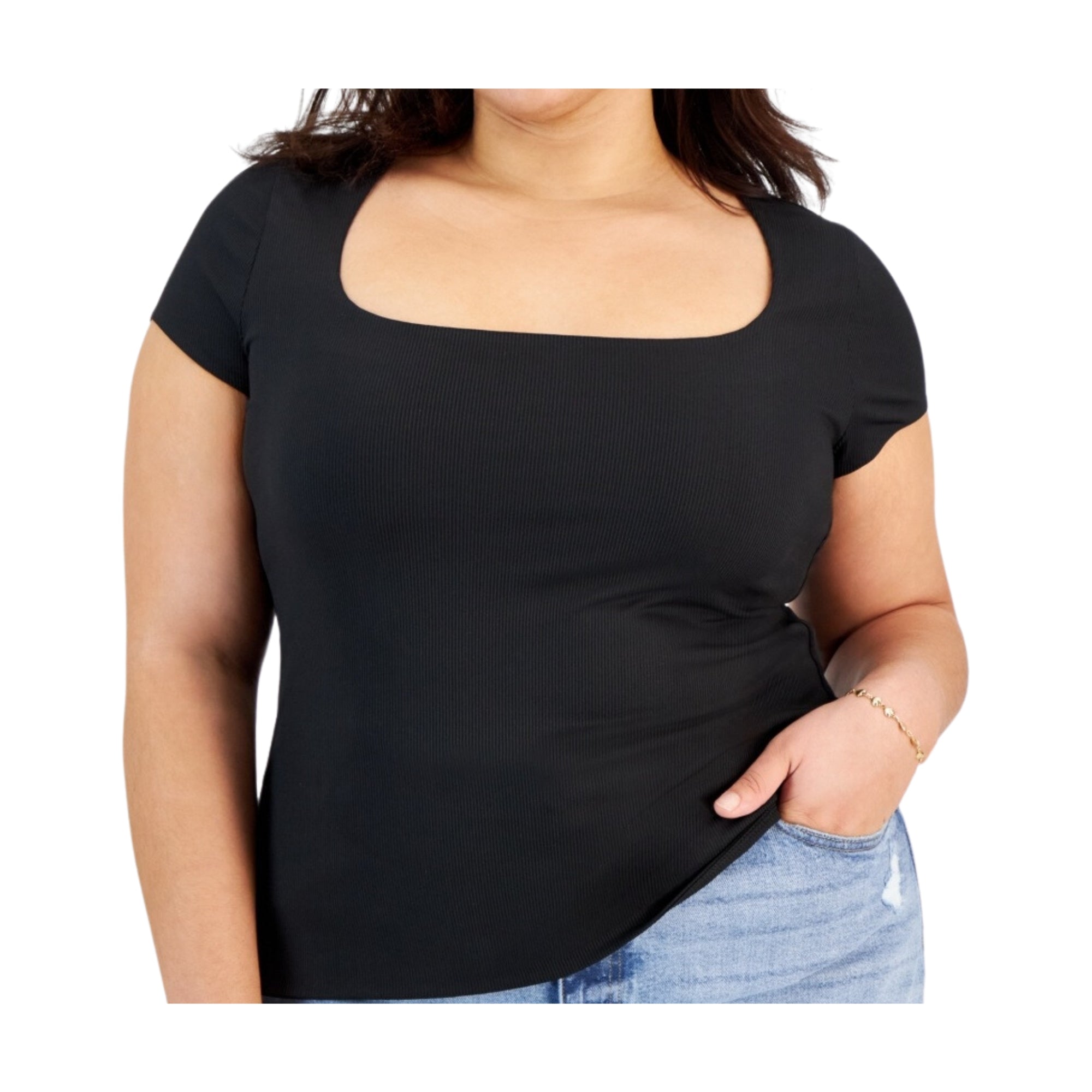 And Now This Trendy Plus Size Square-Neck Top – Black, Size - 1X