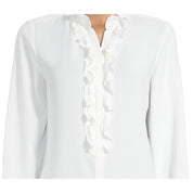 Bar III Women's Long Sleeve Ruffled Blouse – Lily White, Size - XXL