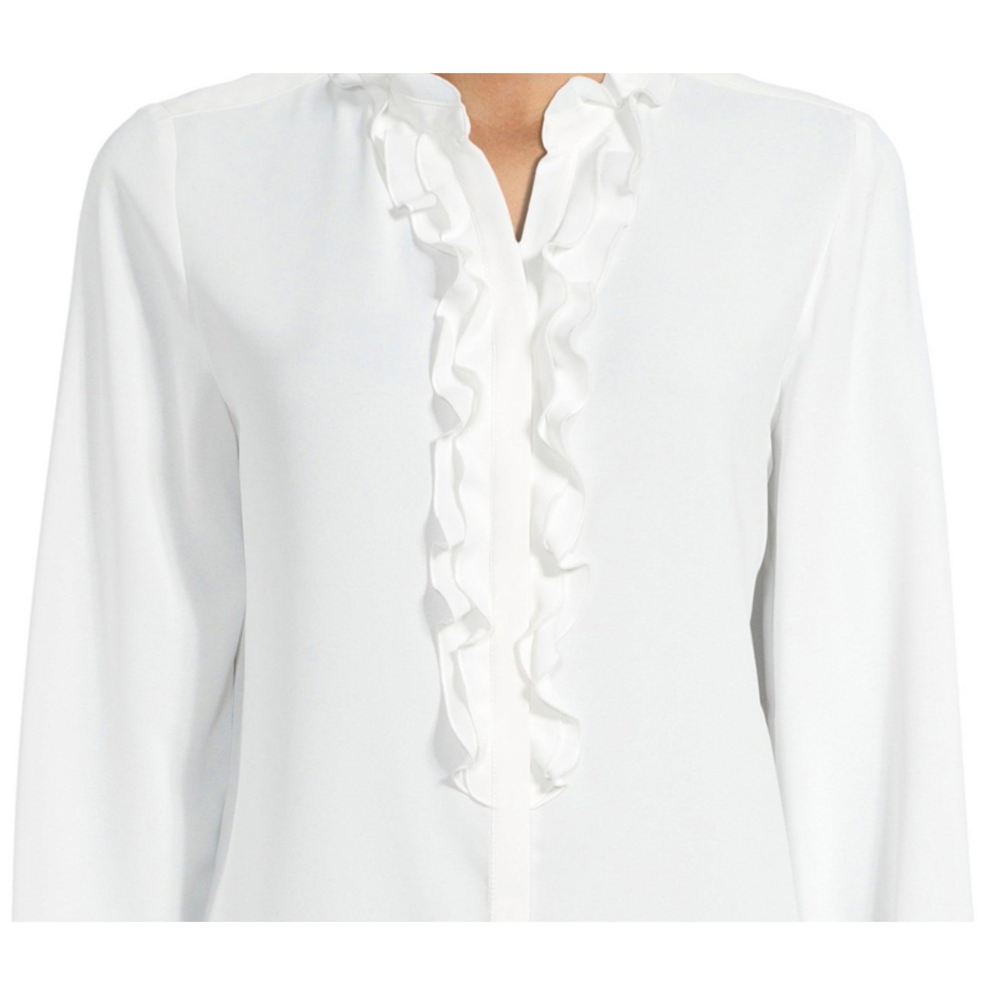 Bar III Women's Long Sleeve Ruffled Blouse – Lily White, Size - XXL
