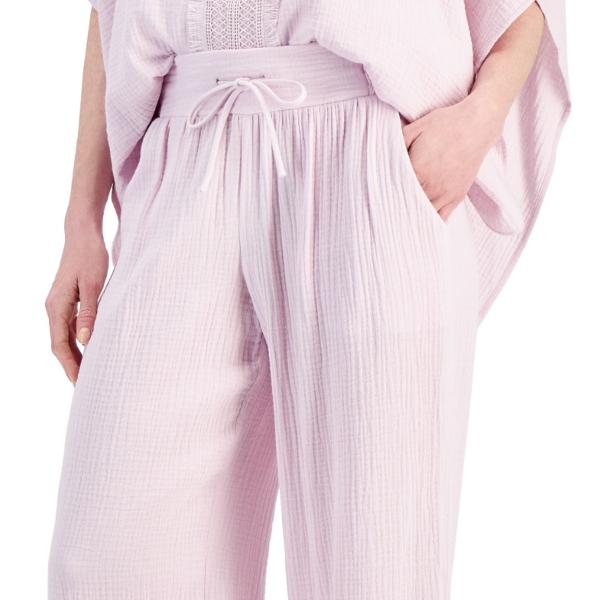 JM Collection Plus Size Gauze Drawstring Pants – Lilac Sky, Size - 2X