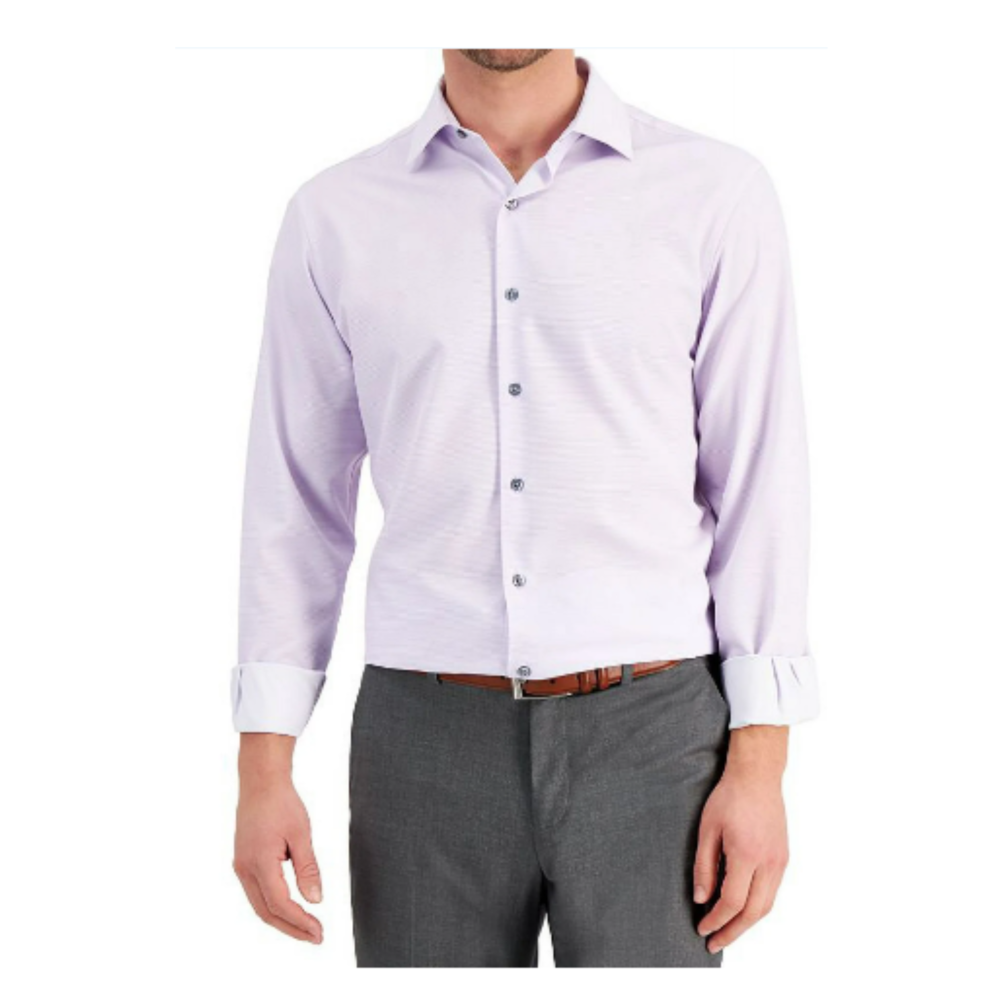Alfani Men’s Shirt Bundle – Light Gray Short Sleeve + Purple Slim Fit Geo Dress Shirt – 2-Pack - Size Small
