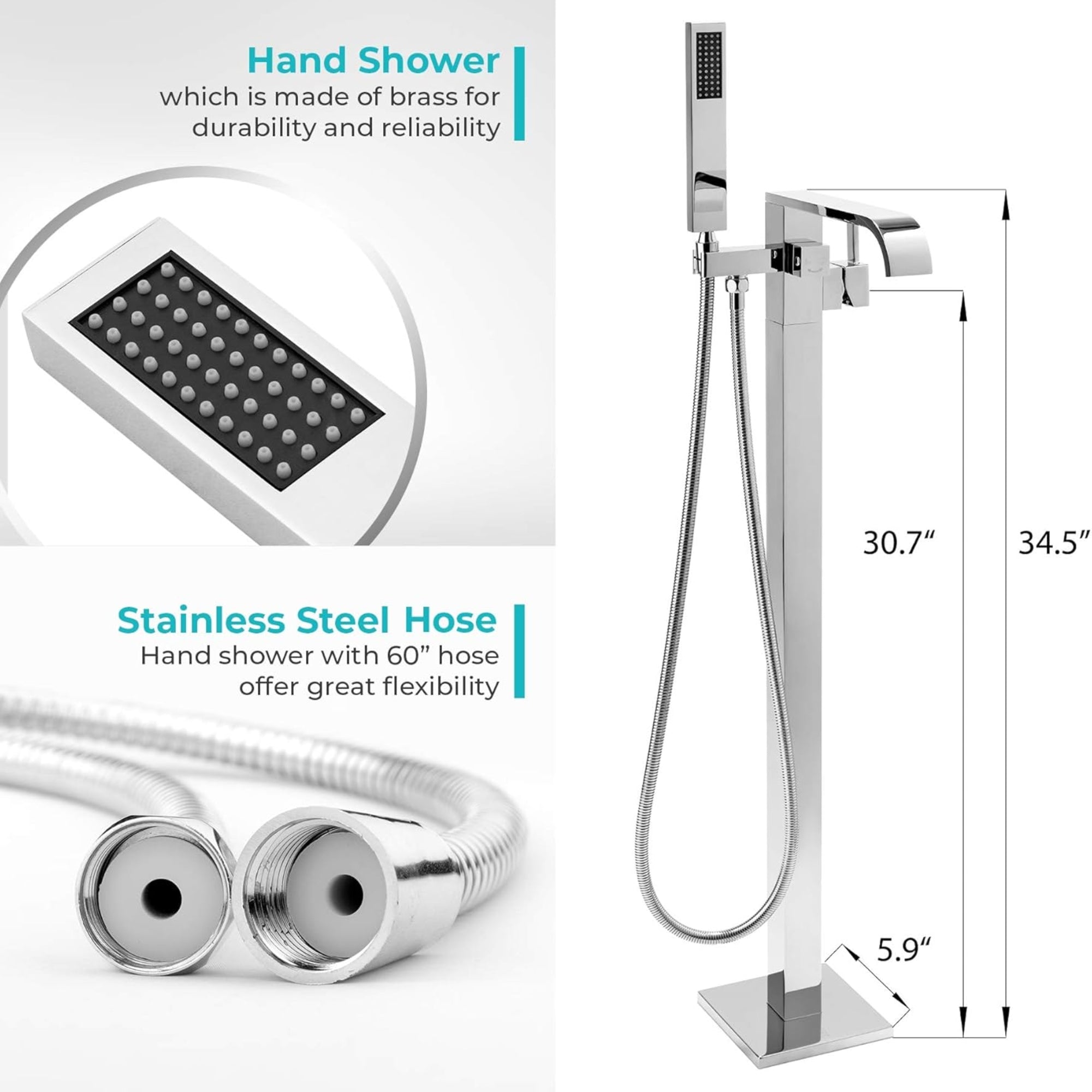 1-Handle Freestanding Floor Mount Roman Tub Faucet Hand Shower