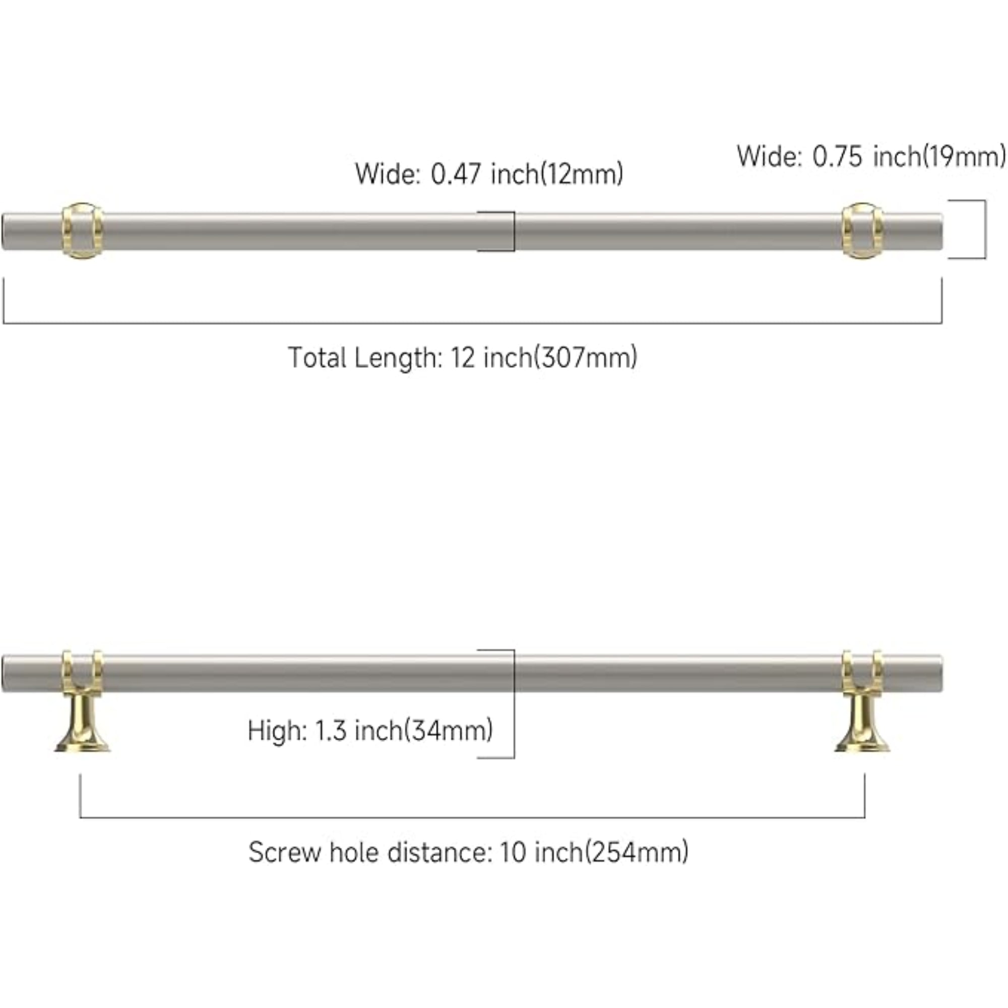 Asidrama 10 Pack – 10 Inch (254mm) Gold and Brushed Satin Nickel Kitchen Cabinet Handles