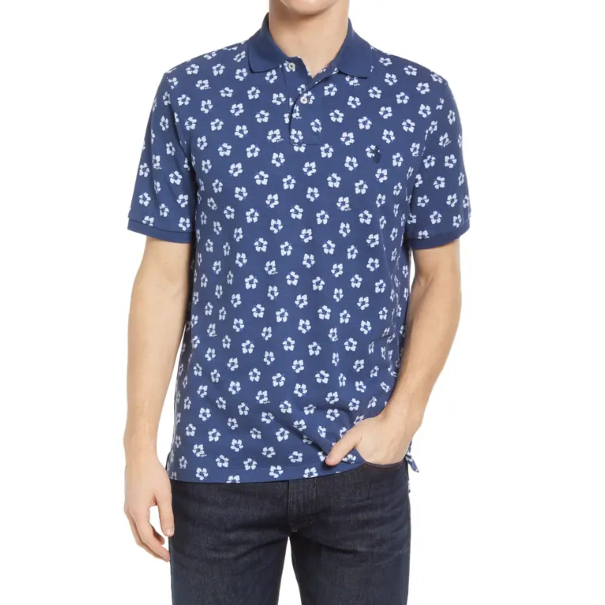 Ralph Lauren Classic Fit Floral Mesh Polo Shirt - Hibiscus Light Navy Size - XL