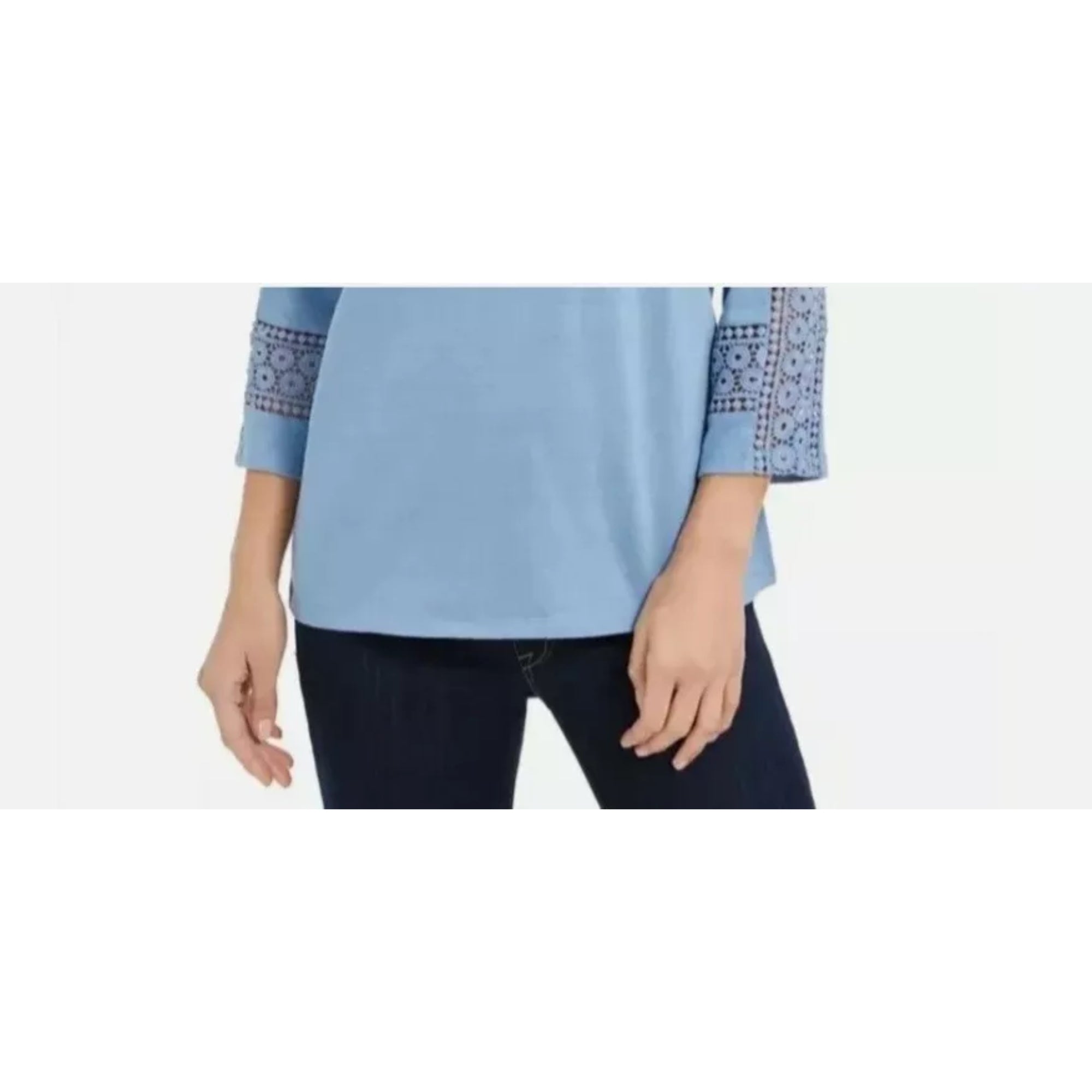 Charter Club Women's 3/4 Crochet Sleeve Boat Neck Pullover Top - Size Small