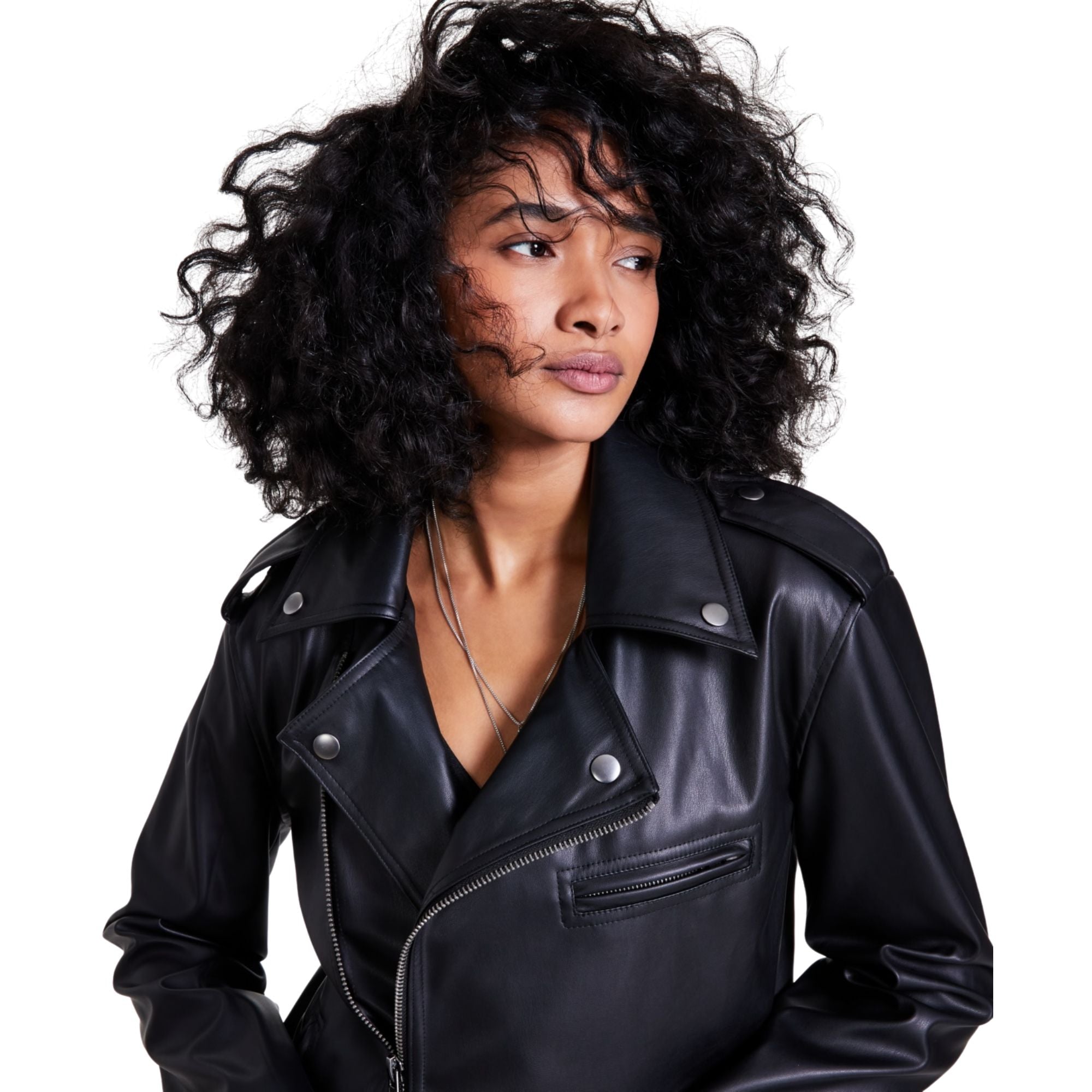 Bar III Women's Faux-Leather Jacket – Deep Black, XXS