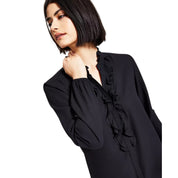 Bar III Women's Plus Size Long Sleeve Ruffled Blouse – Black, Size - L