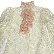 Lord & Taylor Vintage 1980s Cascade Collar Lace Blouse Pearl Buttons Women Small