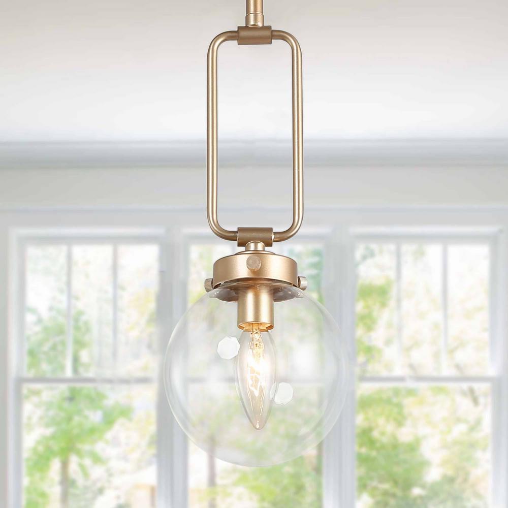 Island Chandelier Light Pendant Modern Globe Naomi 1-Light Brass Gold Glass
