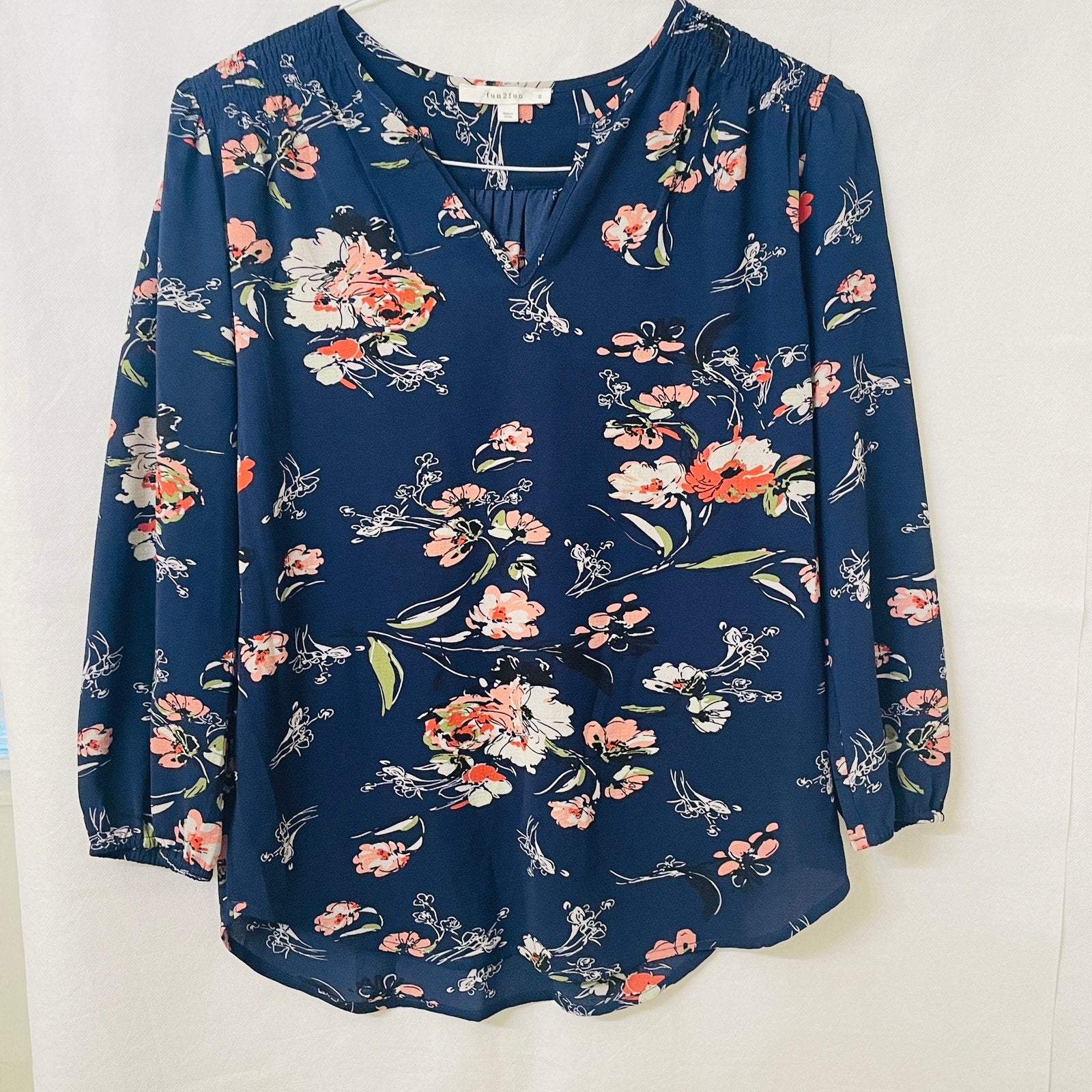 Fun2Fun Women's Lined Floral Blouse with Ruched Shoulders