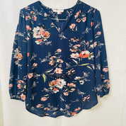 Fun2Fun Women's Lined Floral Blouse with Ruched Shoulders