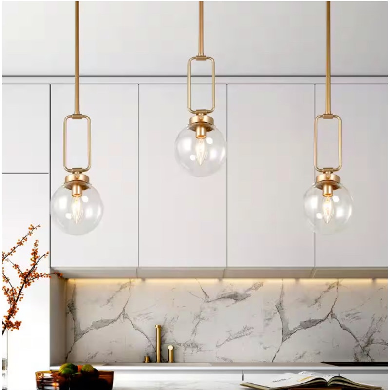 Island Chandelier Light Pendant Modern Globe Naomi 1-Light Brass Gold Glass