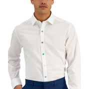 Bar III Men's Organic Cotton Slim Fit Button-Down Shirt – White, Size XL