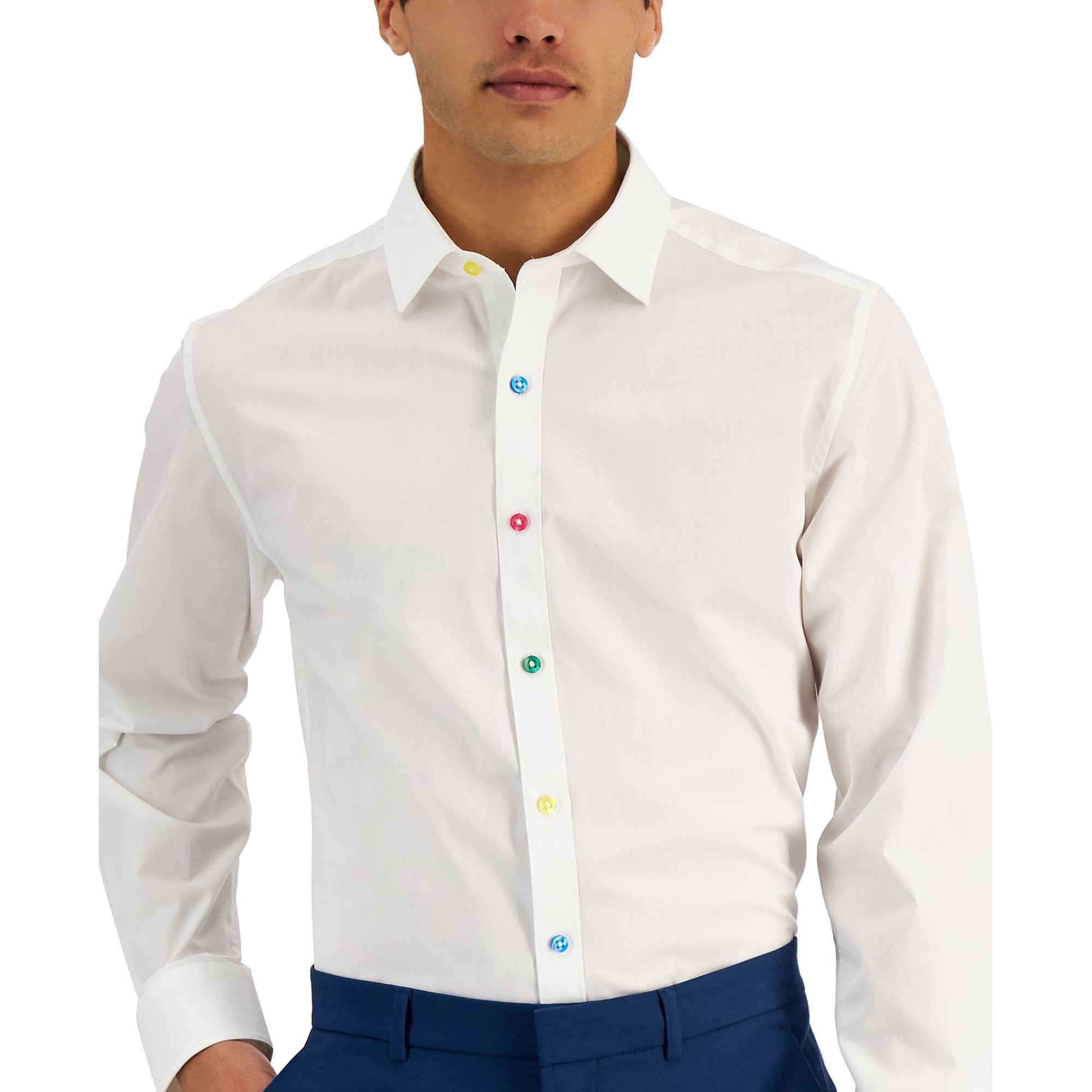 Bar III Men's Organic Cotton Slim Fit Button-Down Shirt – White, Size XL
