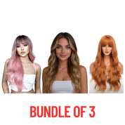 3-Pack Bundle – Long Wavy Heat-Resistant Synthetic Wigs (Blonde, Pink, Ginger) – 24"-26"
