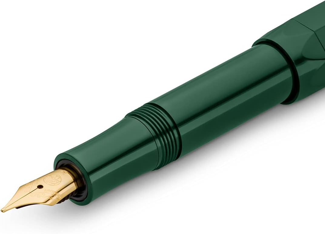Kaweco CLASSIC SPORT Fountain Pen – Green with 23-Carat Gold-Plated Steel Nib & Iridium Tip – Medium (M) Nib – Uses Ink Cartridges – 13 cm