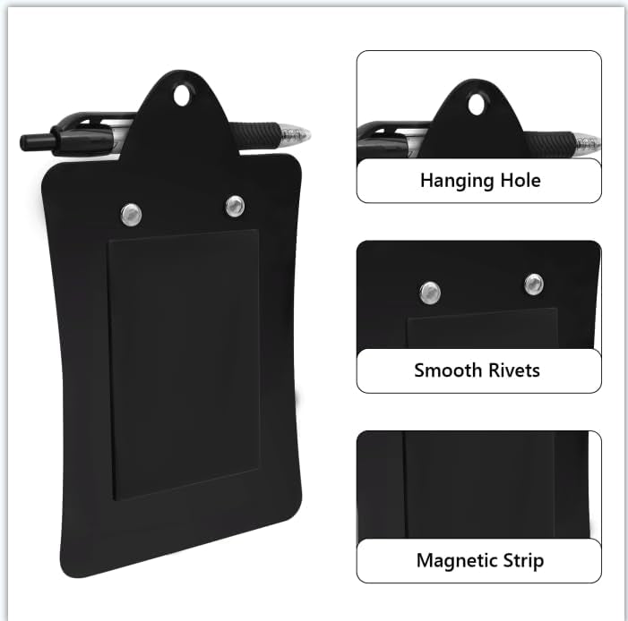 Clipco Mini Clipboard with Magnetic Back – Includes Paper Pad and Pen (2-Pack, Black)