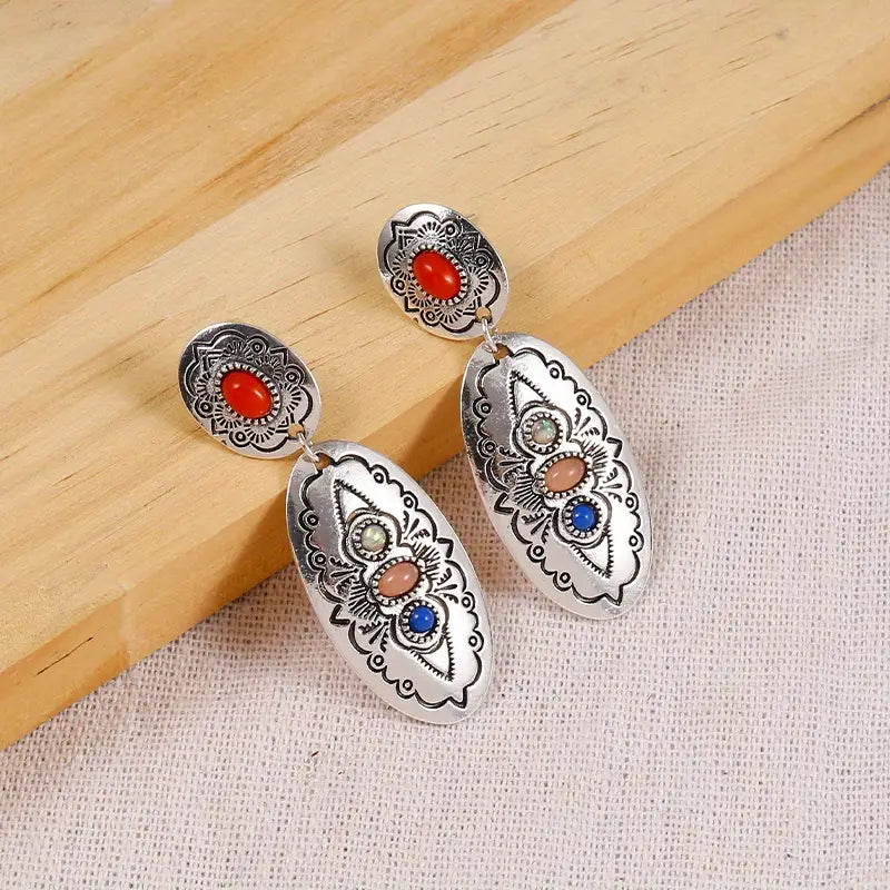 Dangle Bohemian Earrings With Colorful Synthetic Gems