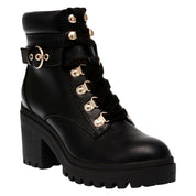 Wild Pair Women's Bridgitt Lace-Up Side-Zip Lug-Sole Booties – Black Smooth, Size 9.5M