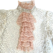 Lord & Taylor Vintage 1980s Cascade Collar Lace Blouse Pearl Buttons Women Small