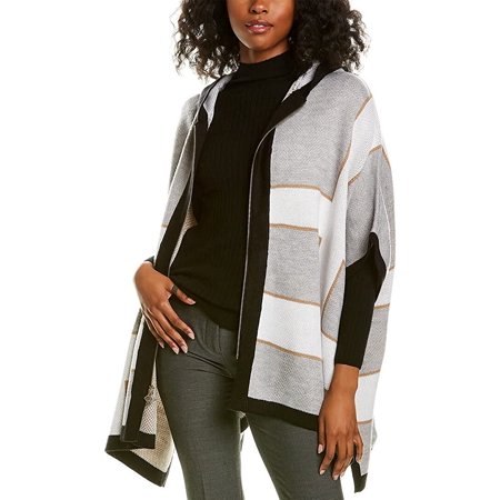 Anne Klein Zip Front Hooded Cape Sweater – Grey, Size Medium