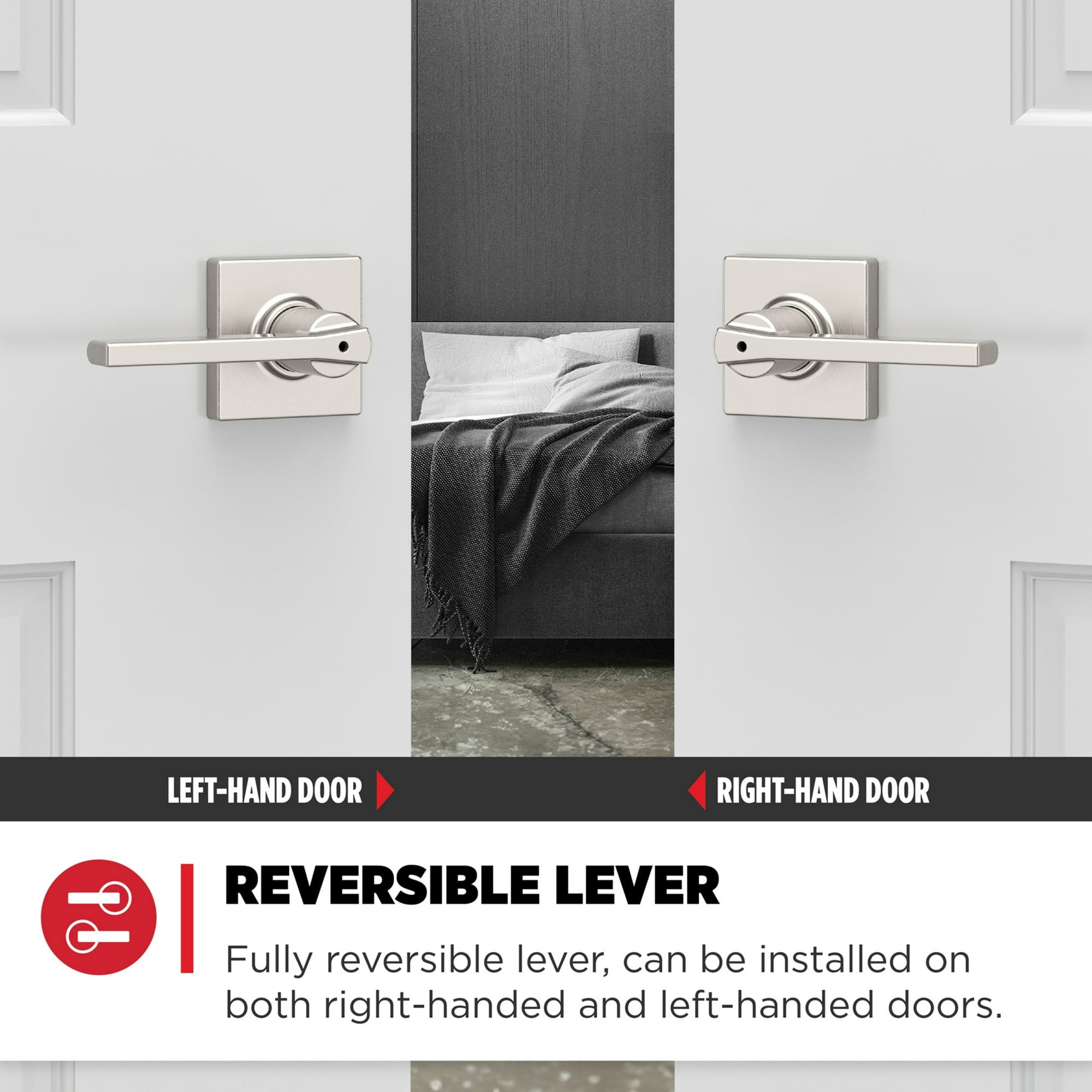 Kwikset Casey Square Privacy Lever Set – Satin Nickel – 2 Levers