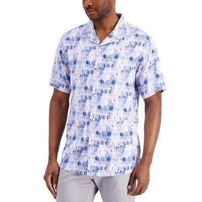 Club Room 2-Pack Bundle Silk Blend Short-Sleeve Shirts – Purple Moon & Yellow – Size L