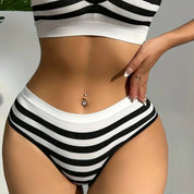 Colorblock Striped Bra & Panties, Medium - White/Black