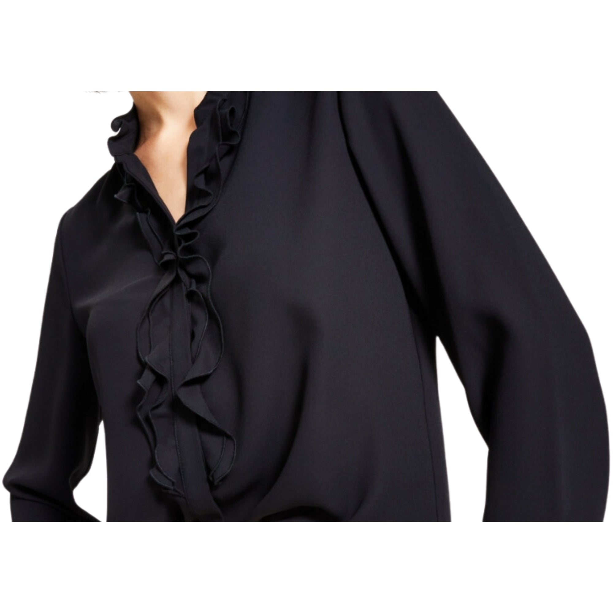 Bar III Women's Plus Size Long Sleeve Ruffled Blouse – Black, Size - L