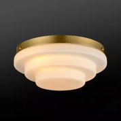 Globe Electric 11.81 in. 2-Light Matte Brass Flush Mount Ceiling Light with Tiered Milk Glass Shade
