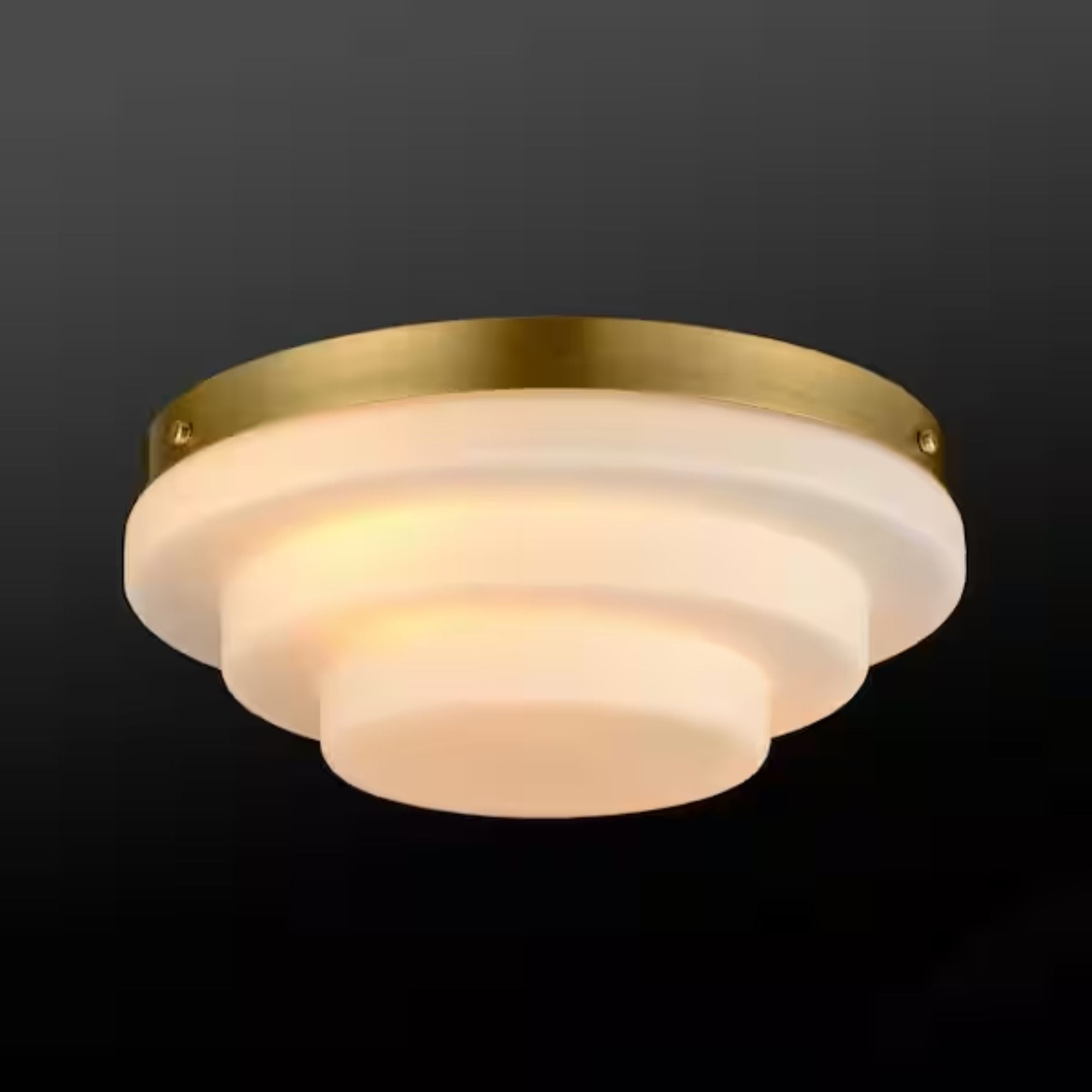 Globe Electric 11.81 in. 2-Light Matte Brass Flush Mount Ceiling Light with Tiered Milk Glass Shade