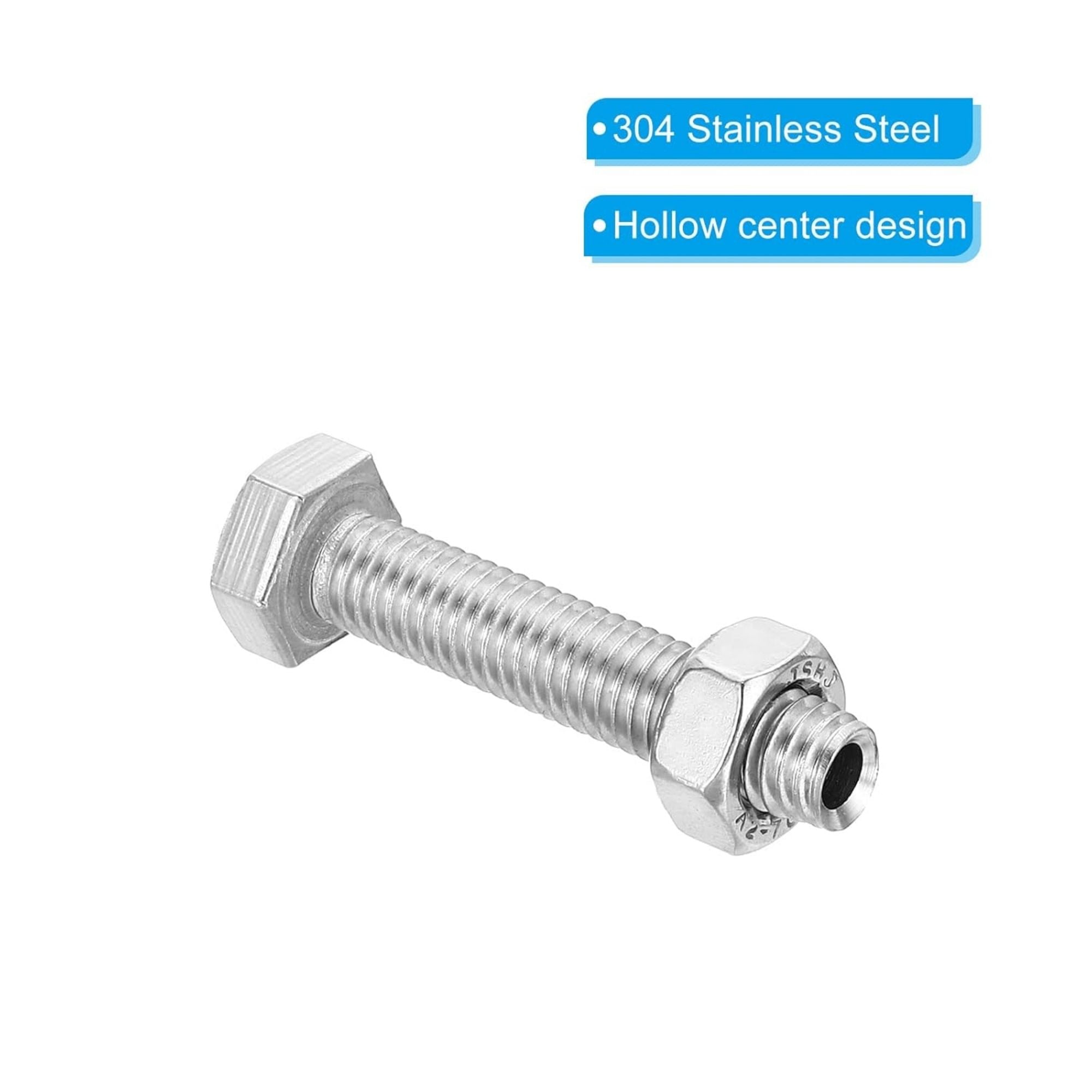 PATIKIL M8x40mm Hollow External Hexagon Screws – 30 Sets with Nuts, 304 Stainless Steel Set of 30