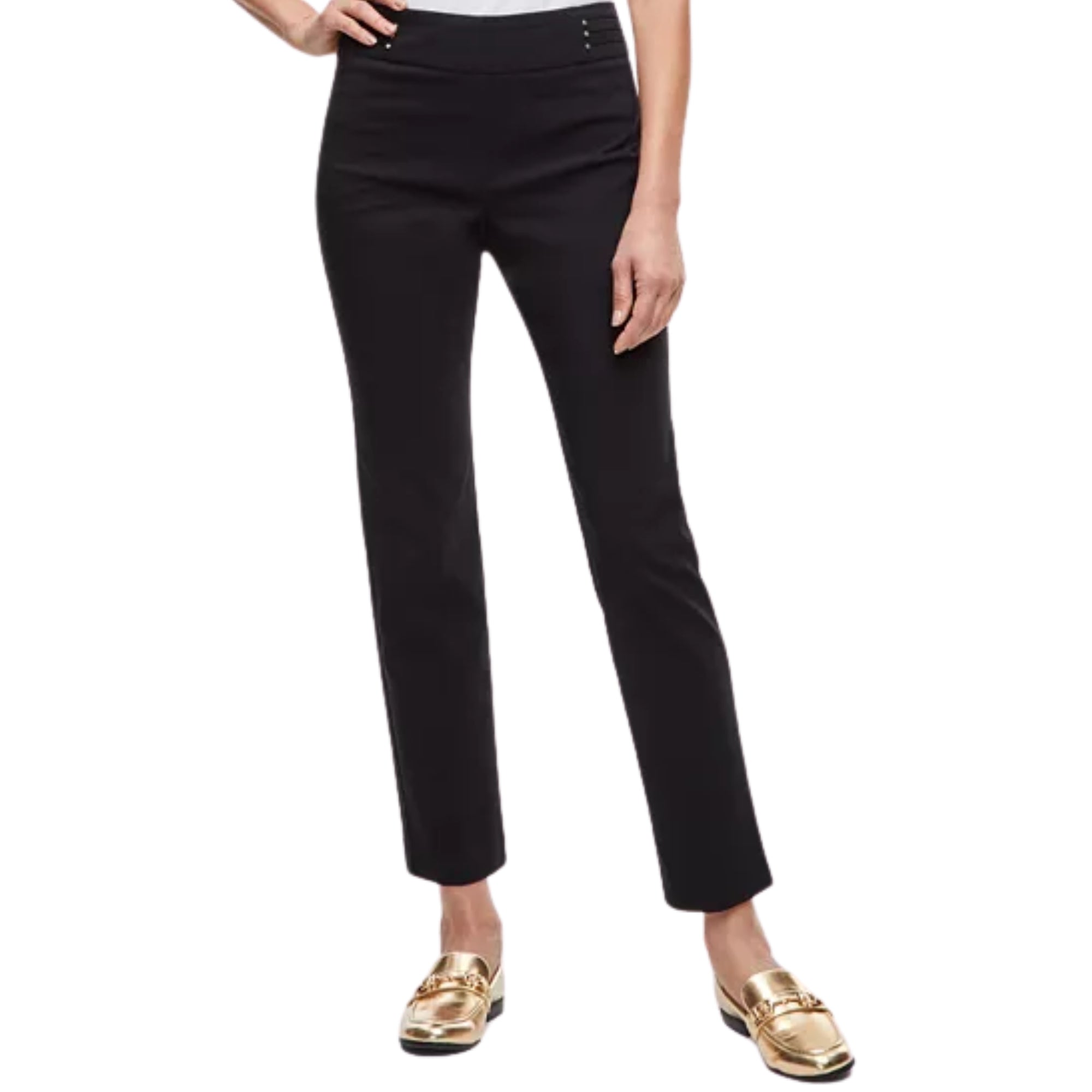 JM Collection Studded Pull-On Tummy Control Pants – Deep Black, Regular & Short Lengths, Small